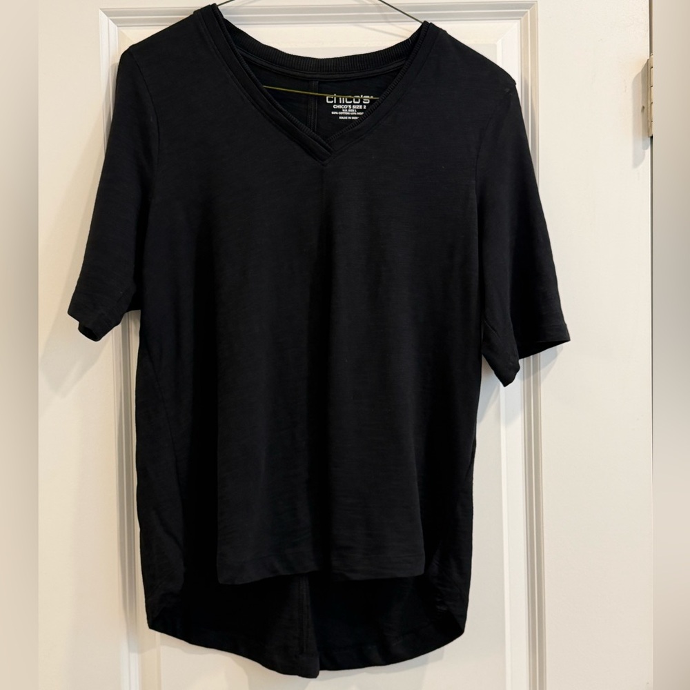 Chico's Classic Black Short Sleeve Top modal 40% Large size 2  10/12